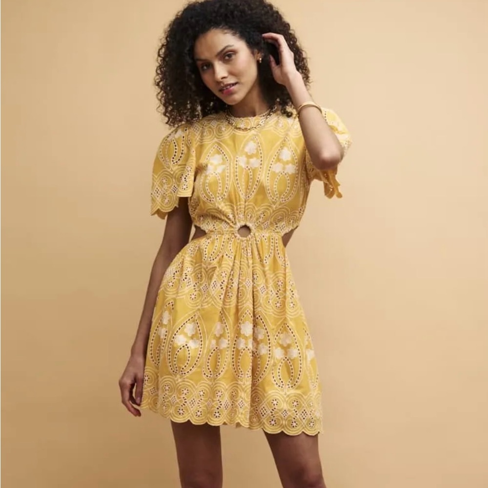 Yellow and White Nobody’s Child‎ mini dress-NWOT
